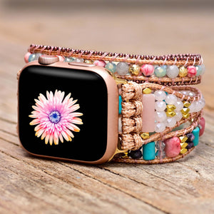 Pulseira Para Relógio Apple Verdadeiramente Encantadora De Opala Cor-De-Rosa E Labradorite