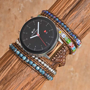 Pulseira Esmalte Vibrante De Ágata E Hematite Para Relógio Samsung