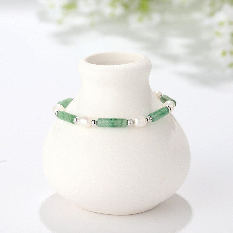 Pulseira Harmonia Da Sorte De Pérola De Água Doce E Jade Verde