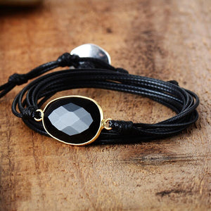 Pulseira Aura Negra De Ónix Com Cordão