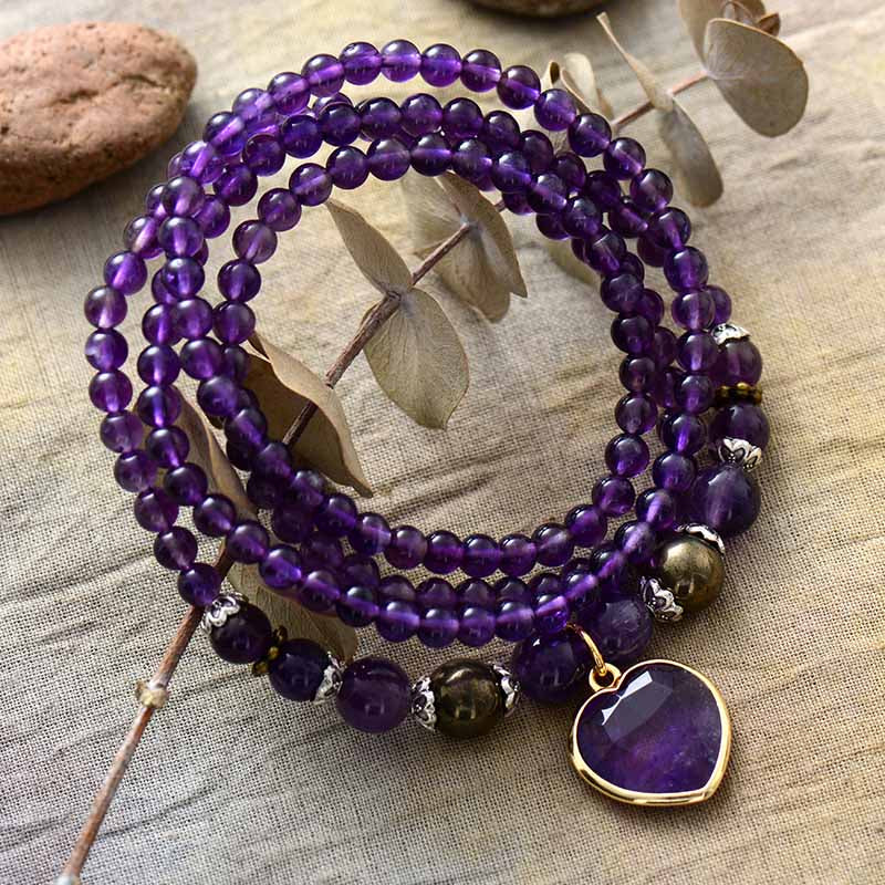 Colar/Bracelete Mala Coração Lilás De Ametista