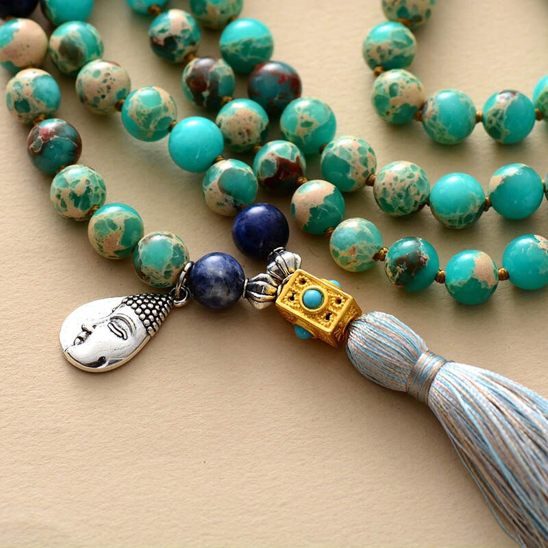 Colar Mala Mindfulness De Jaspe Azul