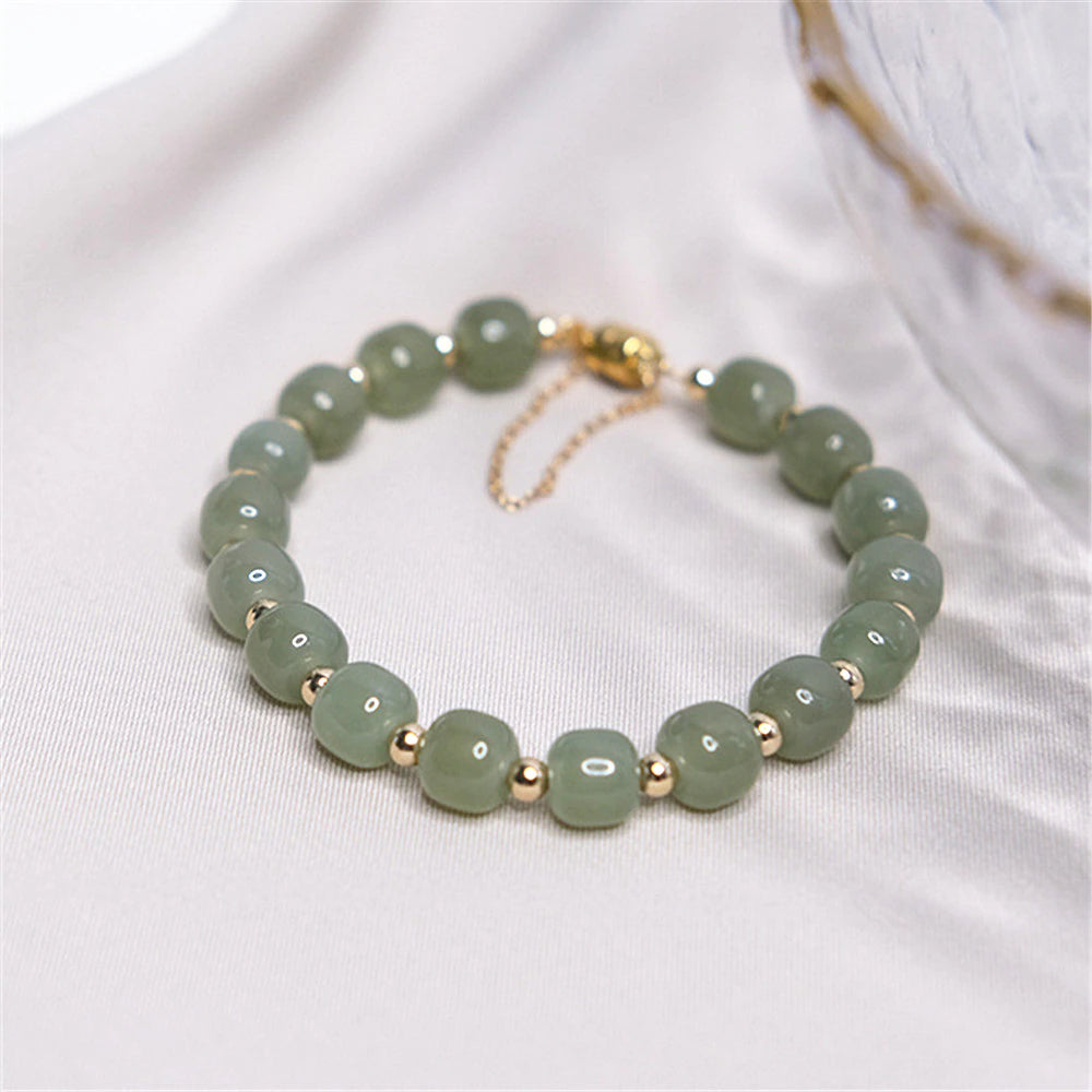 Pulseira Dourada Brilho Verde De Jade Hetiano