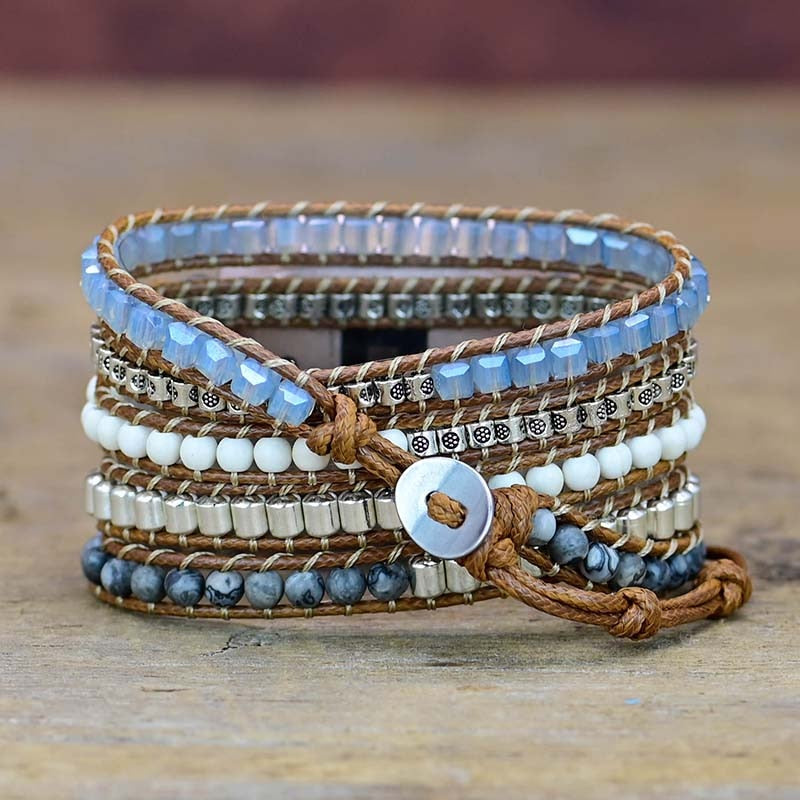 Pulseira Boho De Howlita E Hematite Para Relógio Fitbit Versa 2