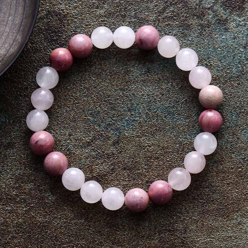 Conjunto Amor Radiante De Mala De Quartzo Rosa E Rodonite