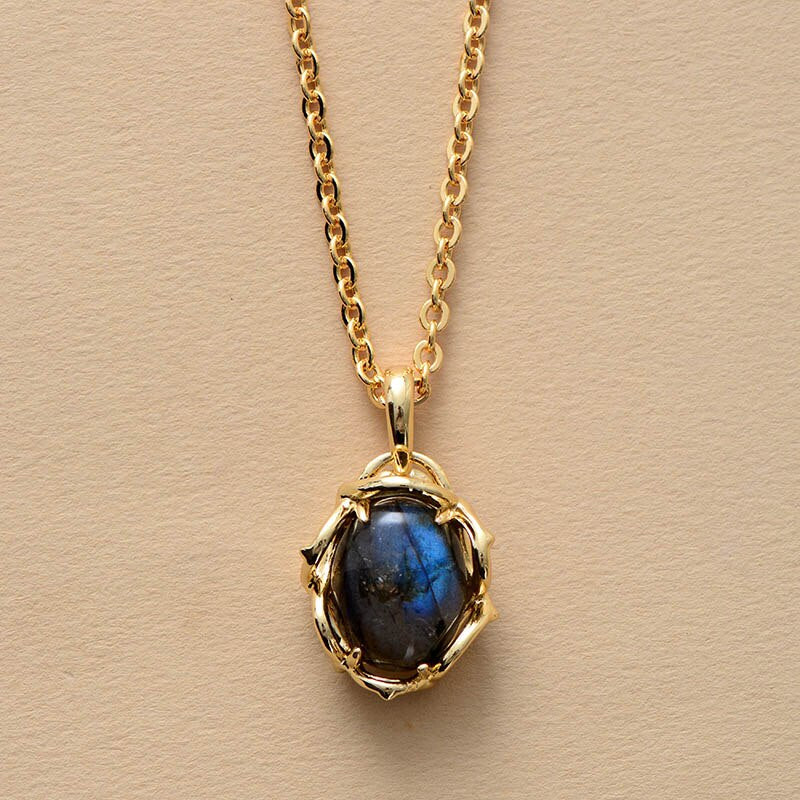 Colar Encanto Oval De Ametista, Pedra Lunar E Labradorite