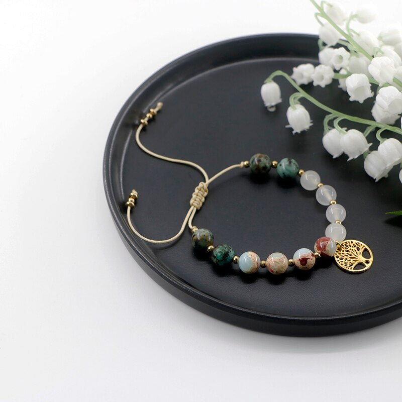 Conjunto Mala "Árvore Da Vida" De Turquesa Africana, Jade E Shoushan