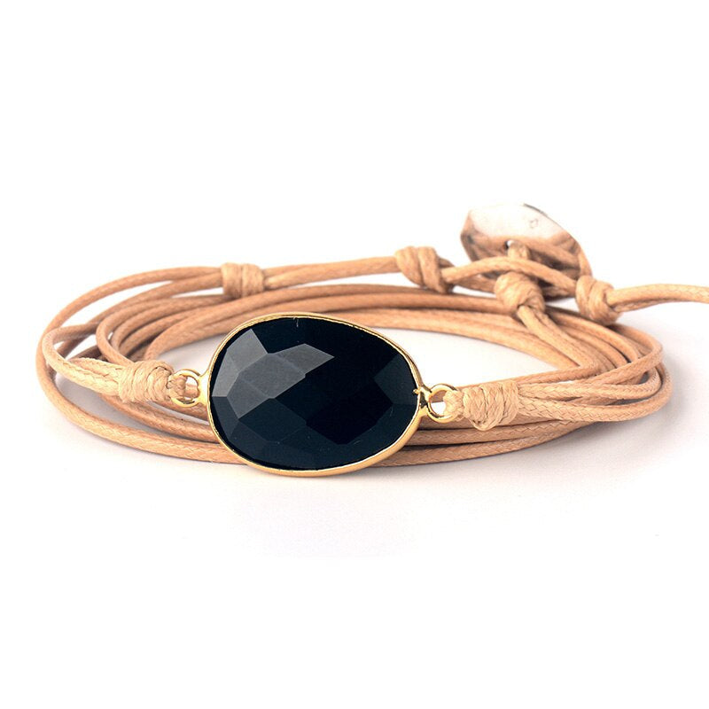 Pulseira Aura Negra De Ónix Com Cordão