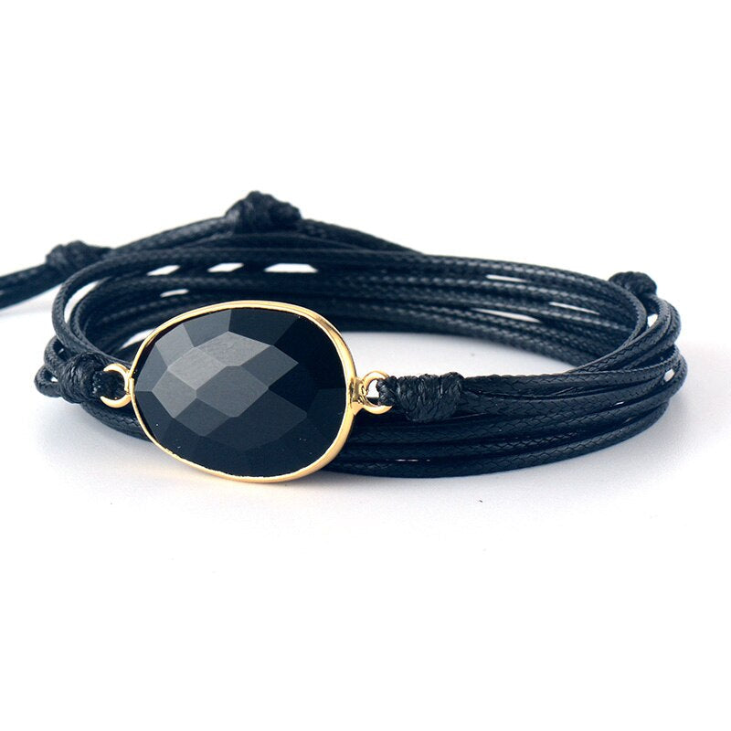 Pulseira Aura Negra De Ónix Com Cordão