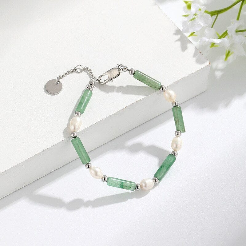 Pulseira Harmonia Da Sorte De Pérola De Água Doce E Jade Verde