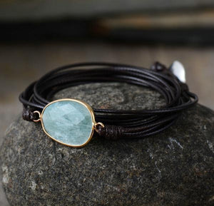 Pulseira De Couro Da Amazonite