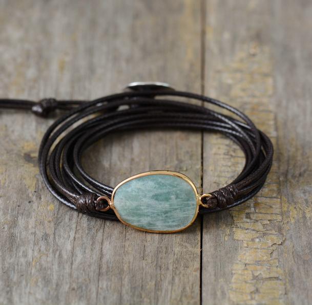 Pulseira De Couro Da Amazonite