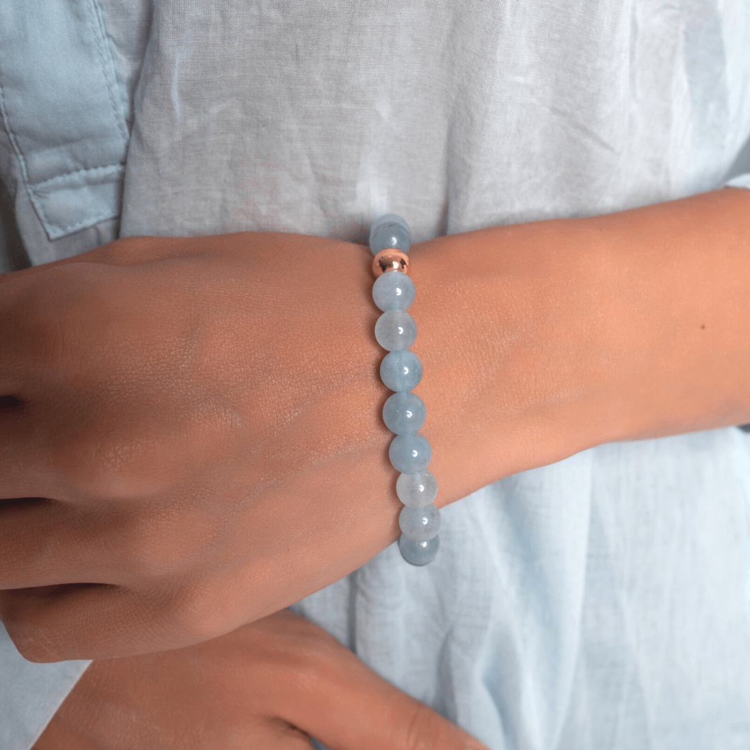 Conjunto Colar E Pulseira Lótus Feliz De Água Marinha