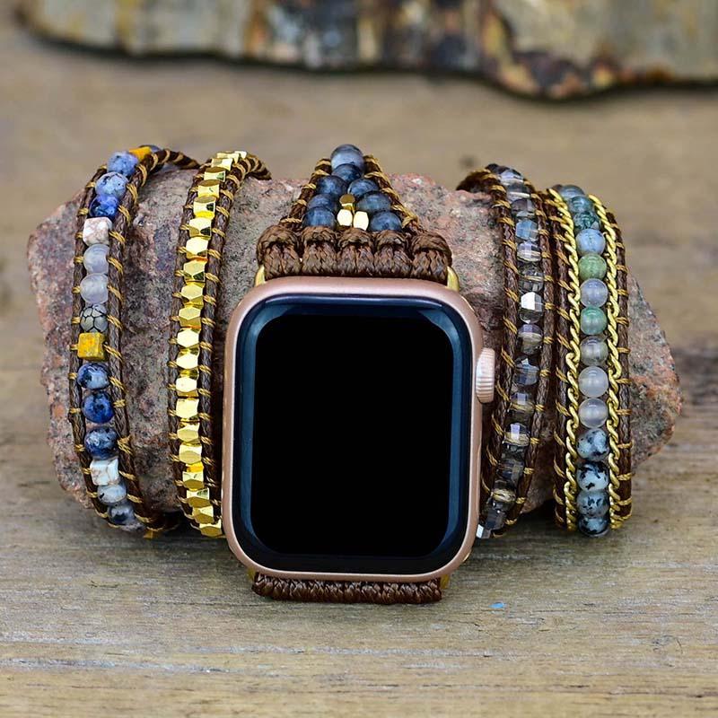 Bracelete Desportiva Pedra Labradorite Preta Apple