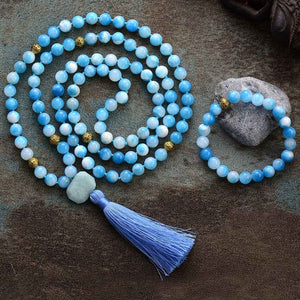 Conjunto Pulseira E Colar Mala Em Jade Azul