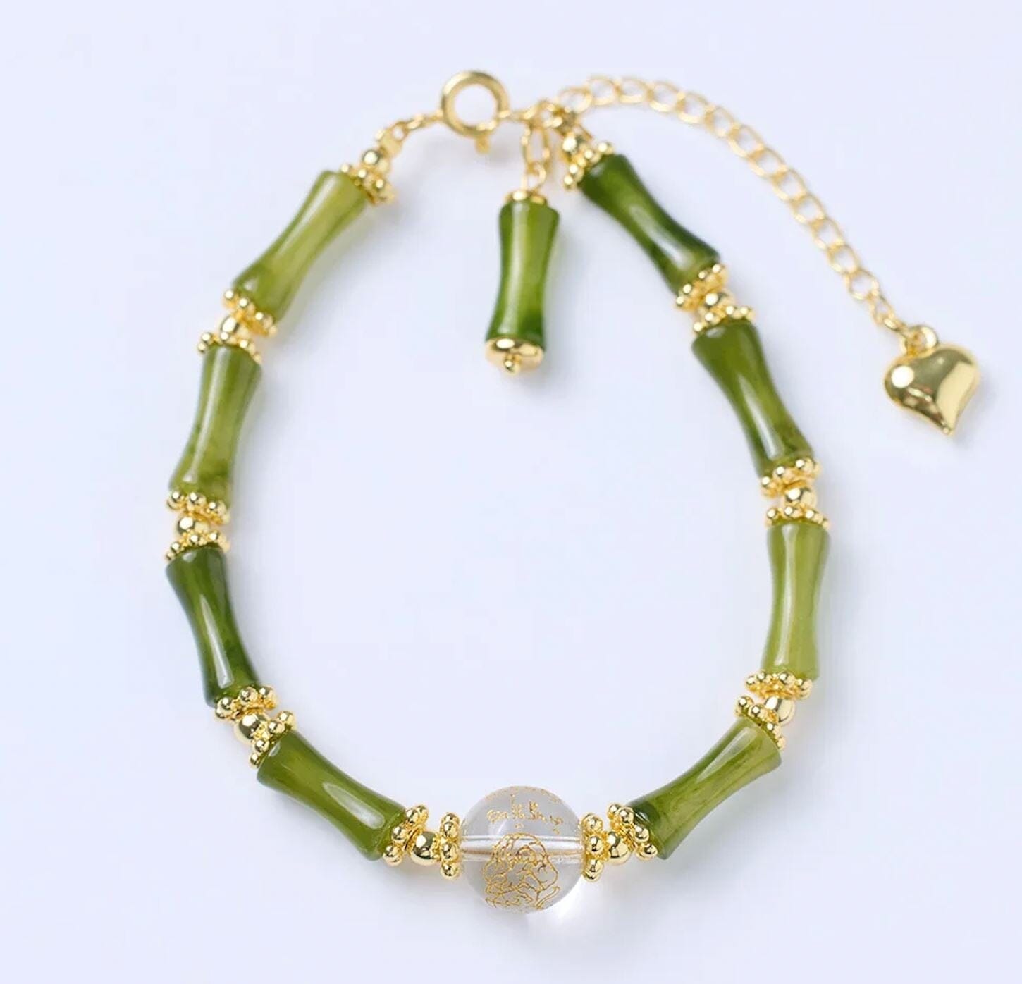 Pulseira de pedras preciosas naturais de bambu dourado