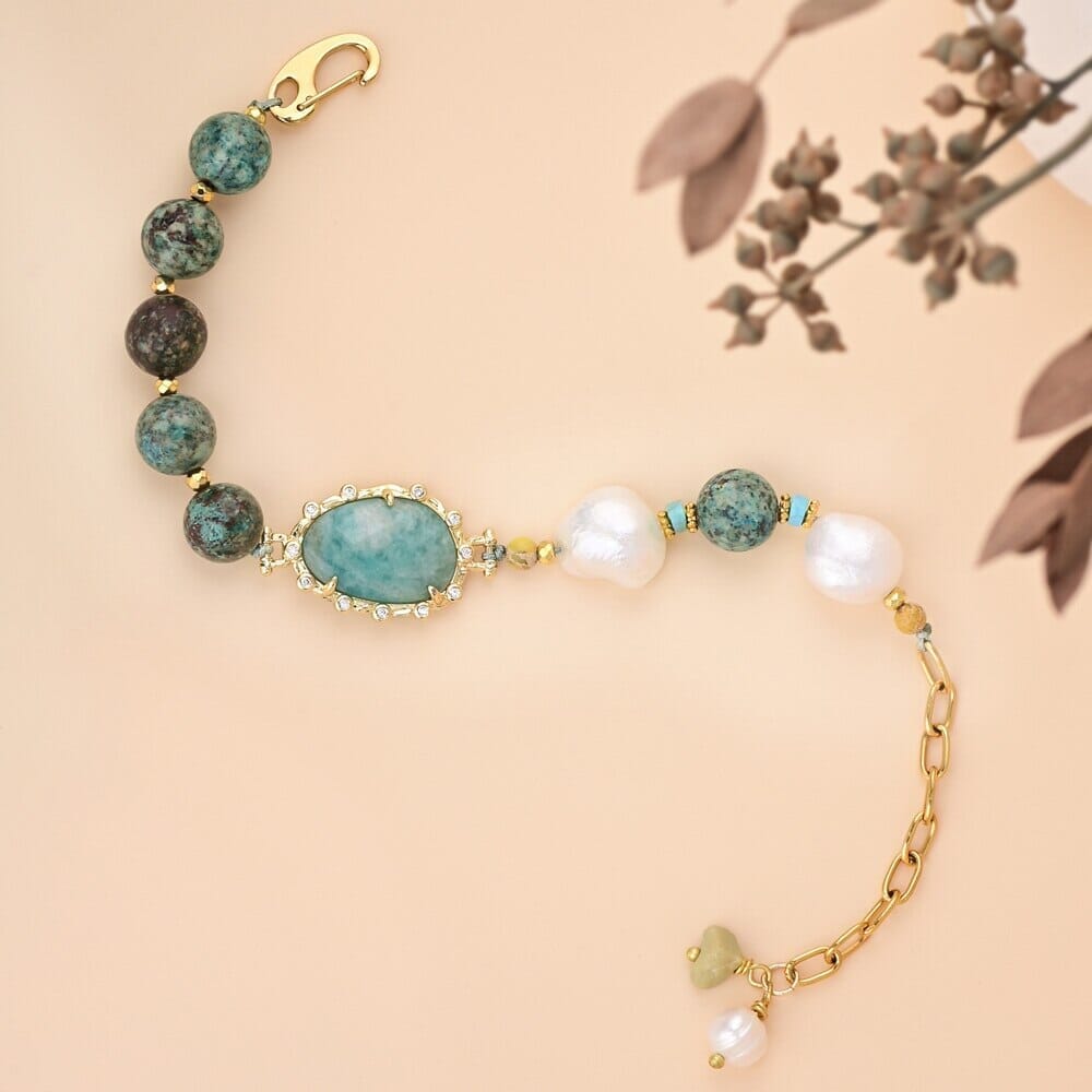 Pulseira Alma Esperançosa De Amazonite E Pérola