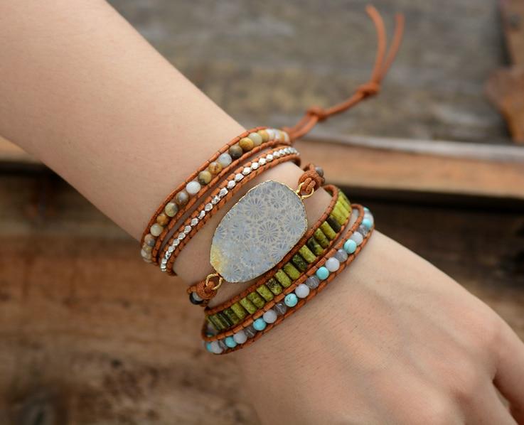 Pulseira Crisântemo Em Couro Vintage