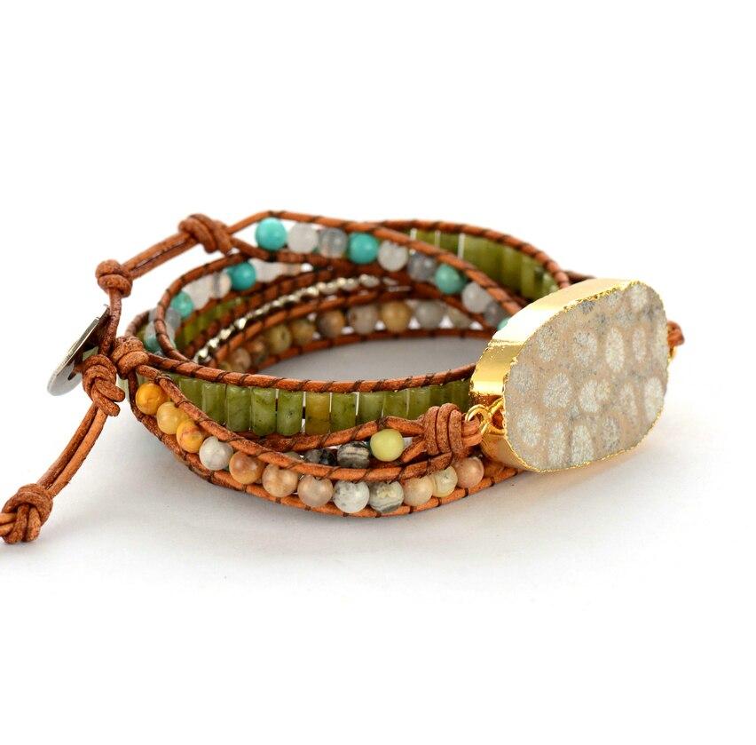 Pulseira Crisântemo Em Couro Vintage