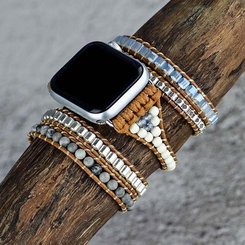 Bracelete Desportiva De Pedras Preciosas Brancas E Cinzentas Apple