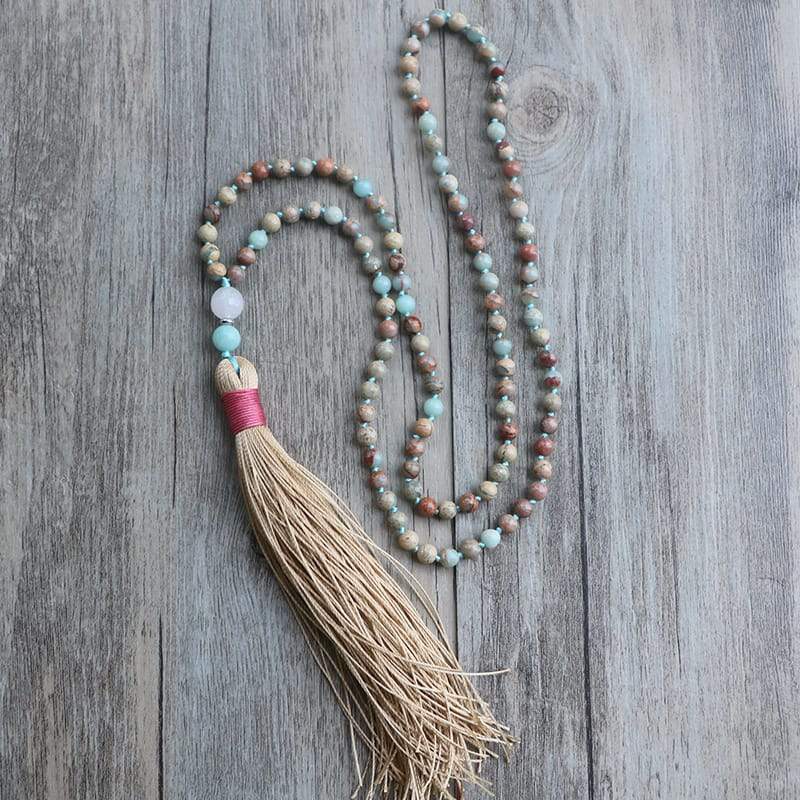 Colar Tassel "Comigo Na Paz" De Amazonite E Jaspe