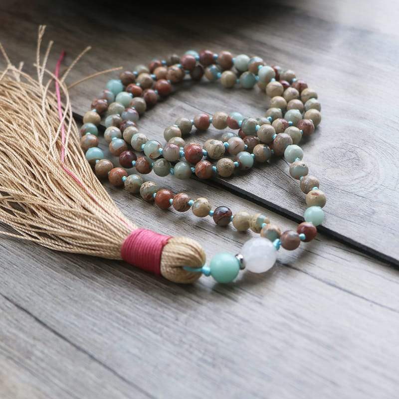 Colar Tassel "Comigo Na Paz" De Amazonite E Jaspe