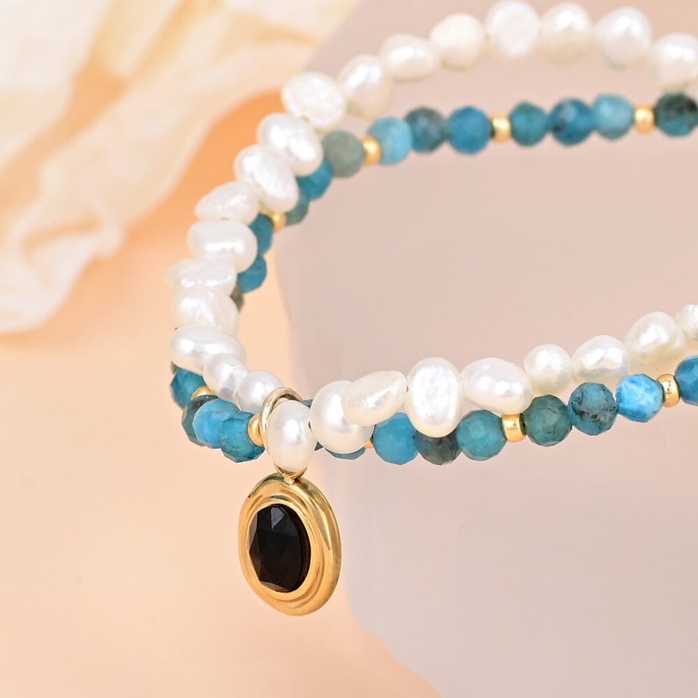 Pulseira De Proteção Suave Com Pérola, Apatite E Ágata Preta