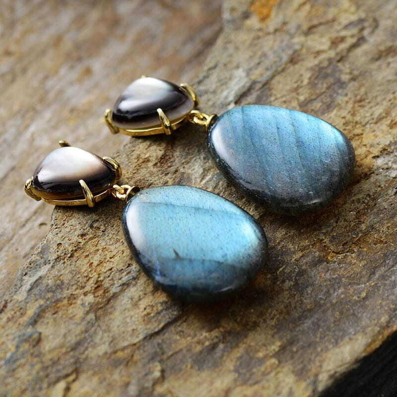 Brincos Pêndulos Serenos Sonhos De Labradorite E Apatite