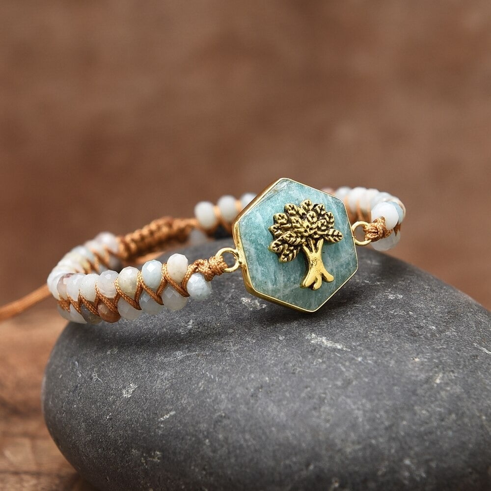 Pulseira 'Árvore Da Vida' Macramé De Amazonite