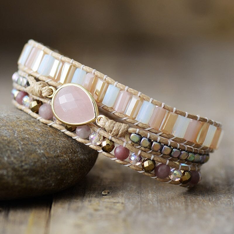 Pulseira Encantadora Divindade De Quartzo Rosa E Ametista