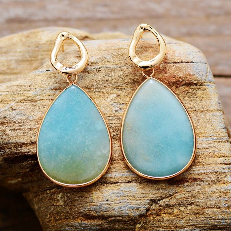 Brincos Exóticos De Luxo Com Pendente De Amazonite Glória