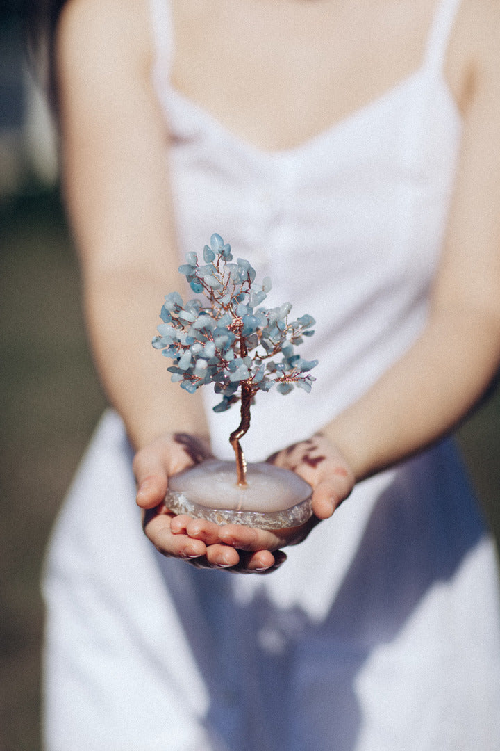 Paz Interior E Serenidade - Árvore Feng Shui Aquamarine Com Base Em Ágata