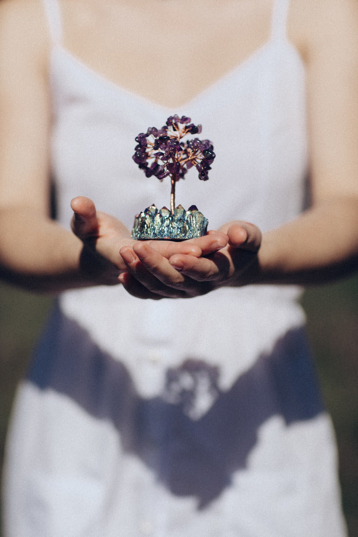 Paz E Equilíbrio - Árvore De Cristal Amethyst Feng Shui Com Base De Cacho