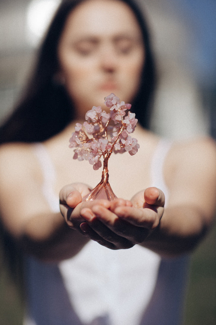 Amor E Ternura - Árvore De Cristal De Quartzo Rosa Feng Shui Com Base Em Pir Mide