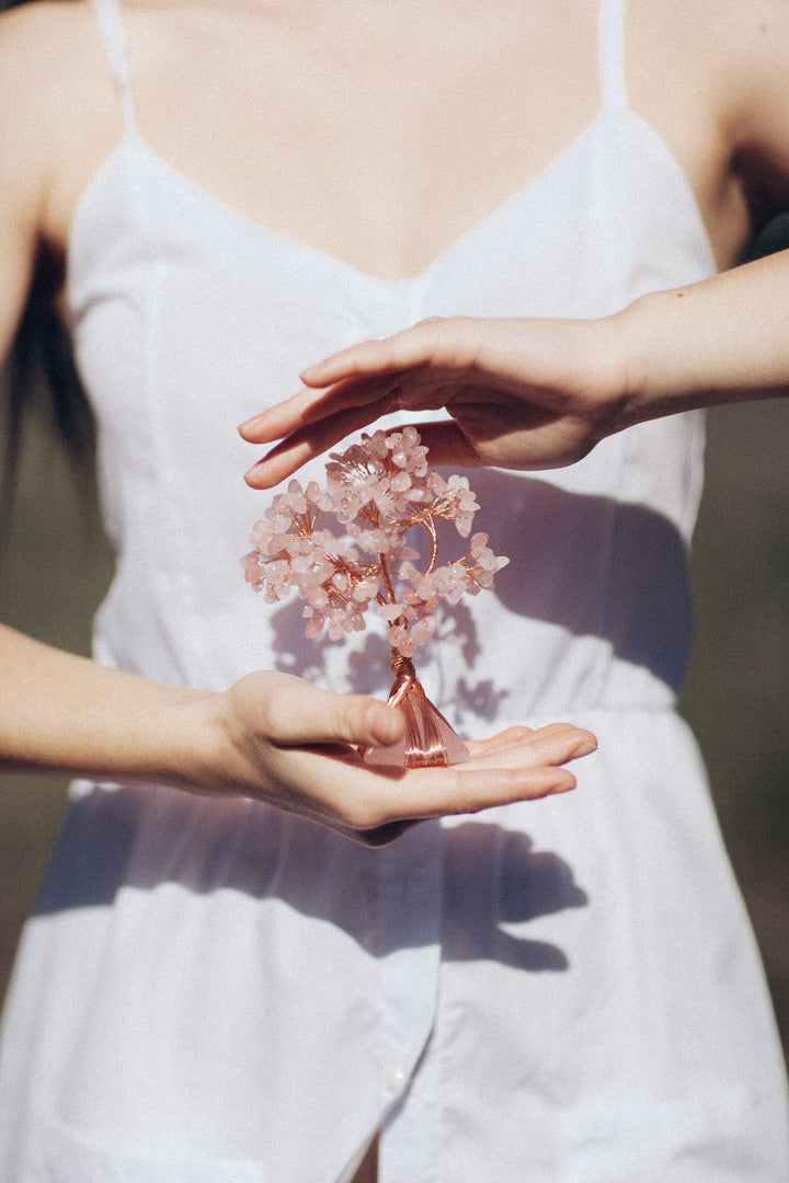 Amor E Ternura - Árvore De Cristal De Quartzo Rosa Feng Shui Com Base Em Pir Mide