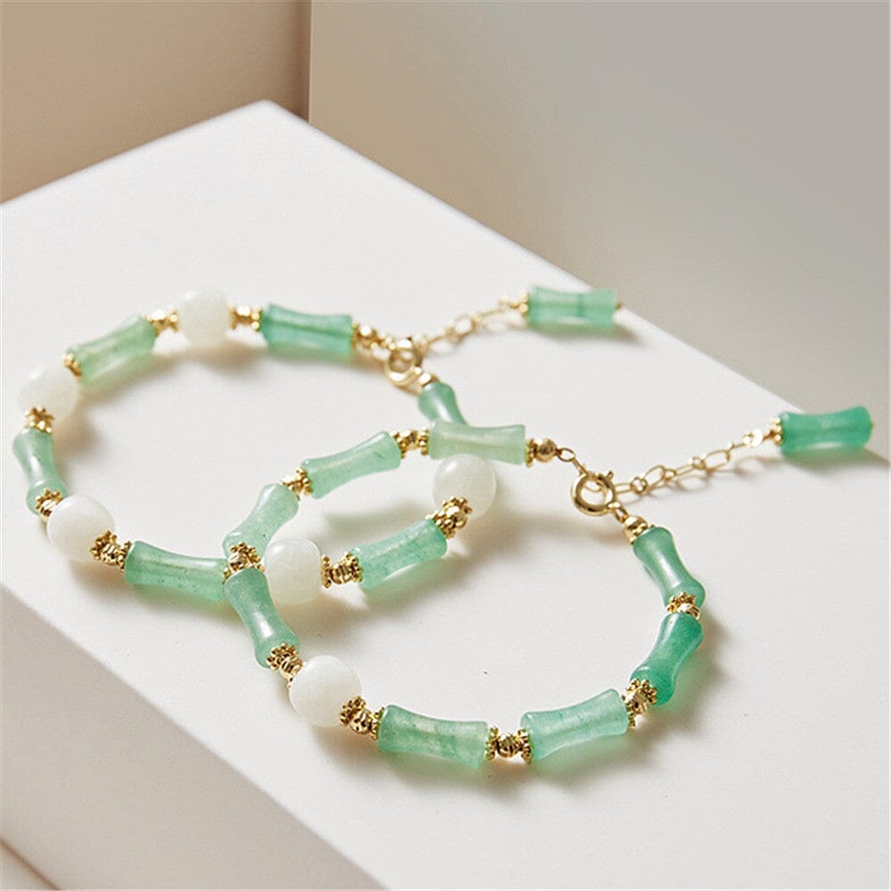 Pulseira De Jade Verde Aura Dourada