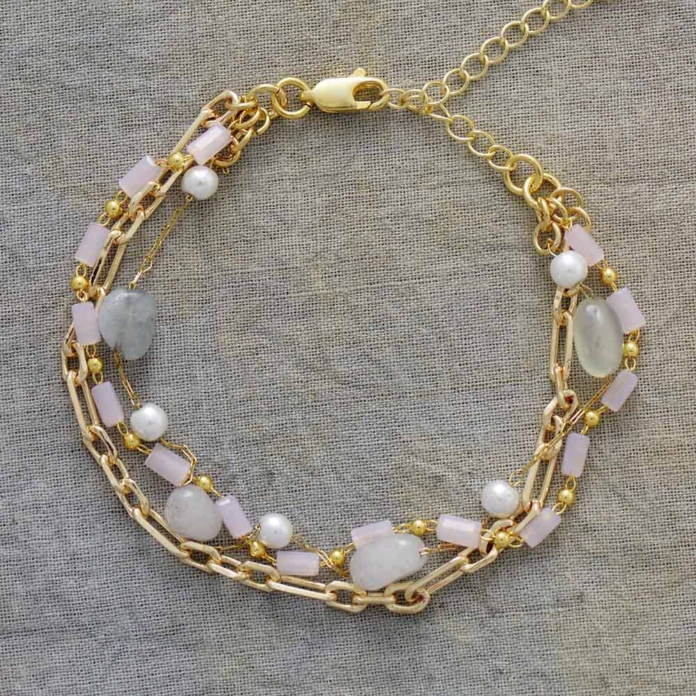 Pulseira Harmonia Serena De Ouro Apatite E Ágata