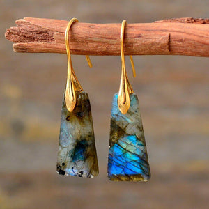 Brincos De Ouro Graça Majestosa De Ametista E Labradorite