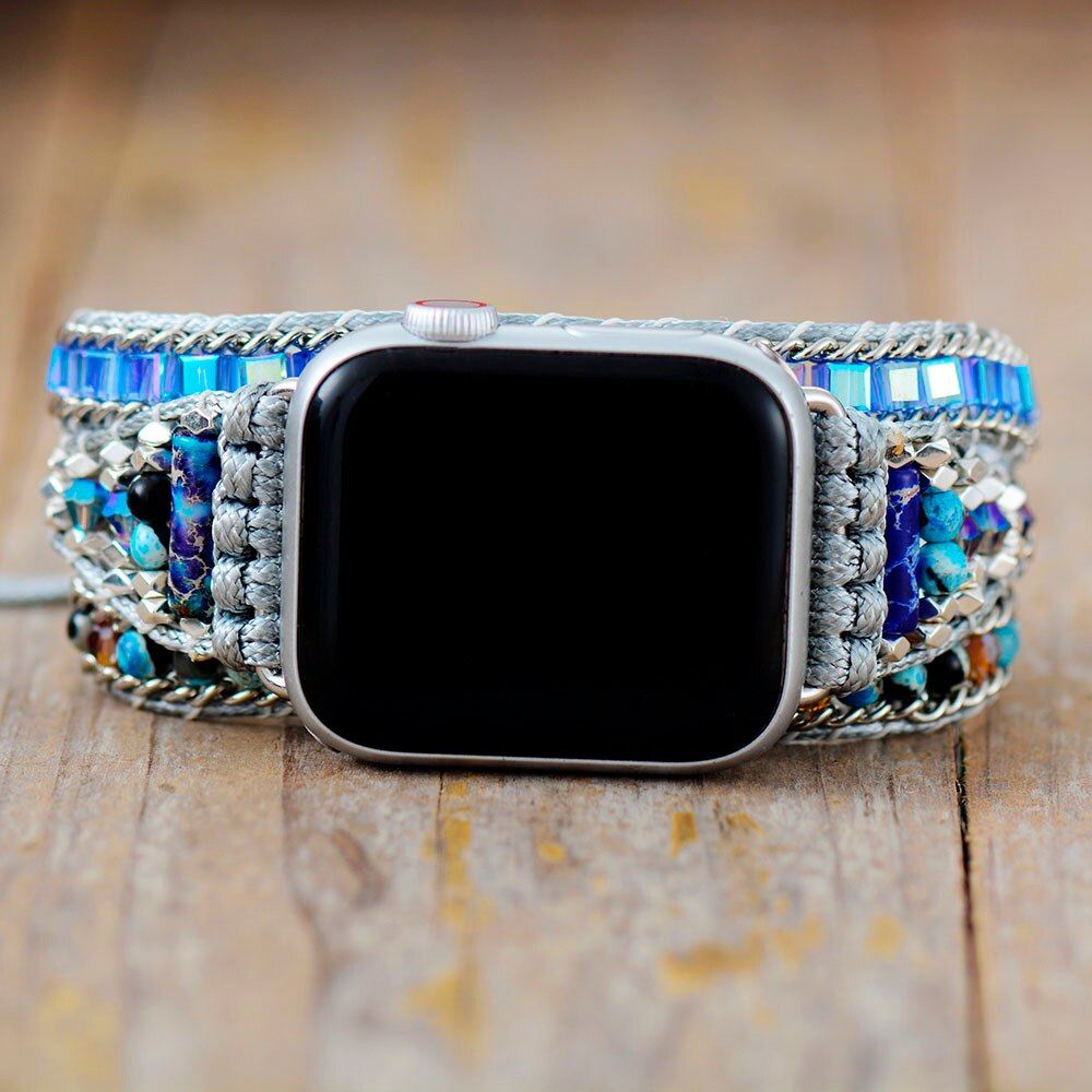 Pulseira Para Relógio Apple Feliz Nirvana De Ónix Azul E Jaspe