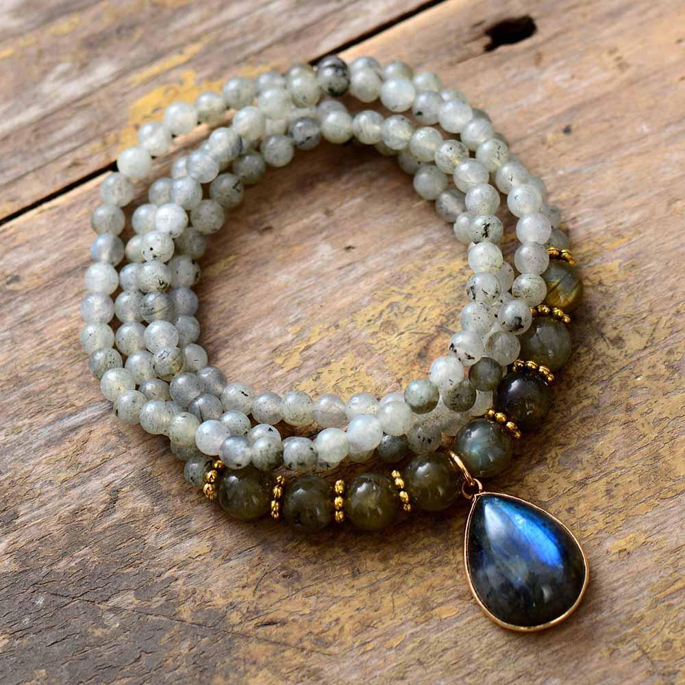 Pulseira E Colar Mala De Labradorite Exquisita Iridescência