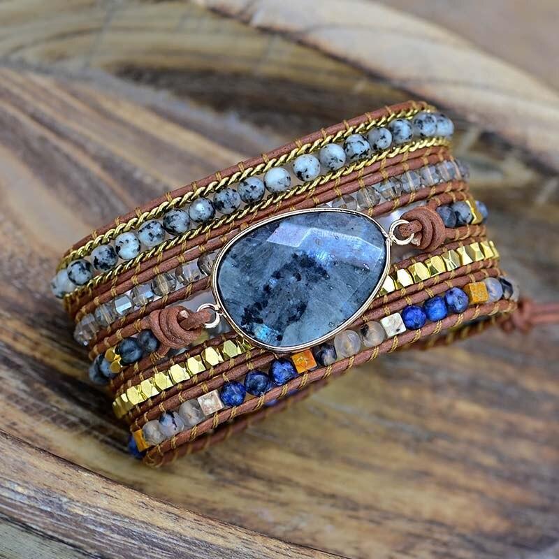 Pulseira Boho De Pedra De 5 Fios Em Forma De Ovo