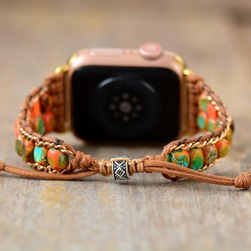 Pulseira De Relógio Apple Estilo Boho De Pedras Preciosas Jaspe