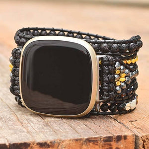 Pulseira Para Relógio Fitbit Paz Da Meia-Noite De Hematite E Pedra Lava