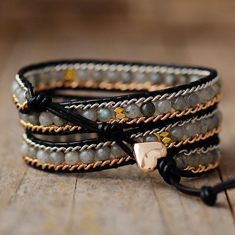 Pulseira Com Corrente Punk-Chique De Labradorite