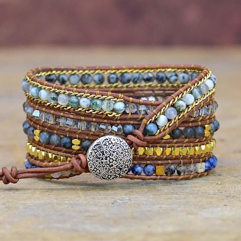 Pulseira Boho De Pedra De 5 Fios Em Forma De Ovo