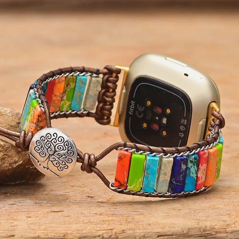 Pulseira Equilíbrio Do Chakra Para Relógio Fitbit Pedra Imperador