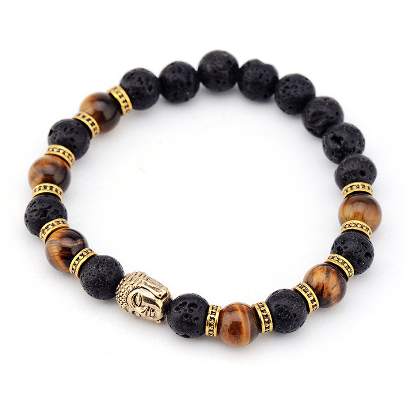 Pulseira “Down To Earth” Do Buda De Pedra De Lava E Olho De Tigre