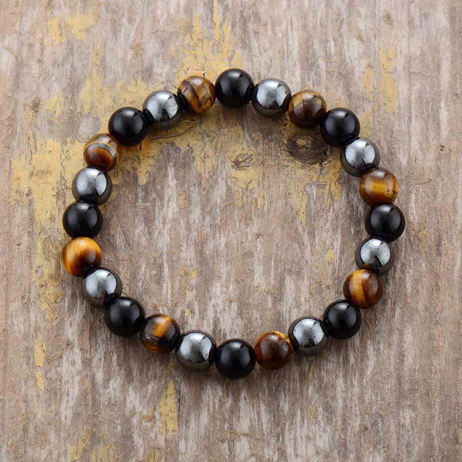 Pulseira Resistência Interna De Hematite, Olho De Tigre Preto E Ónix