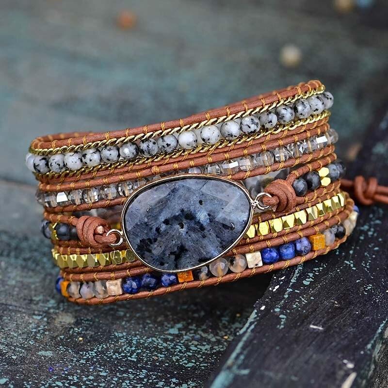 Pulseira Boho De Pedra De 5 Fios Em Forma De Ovo