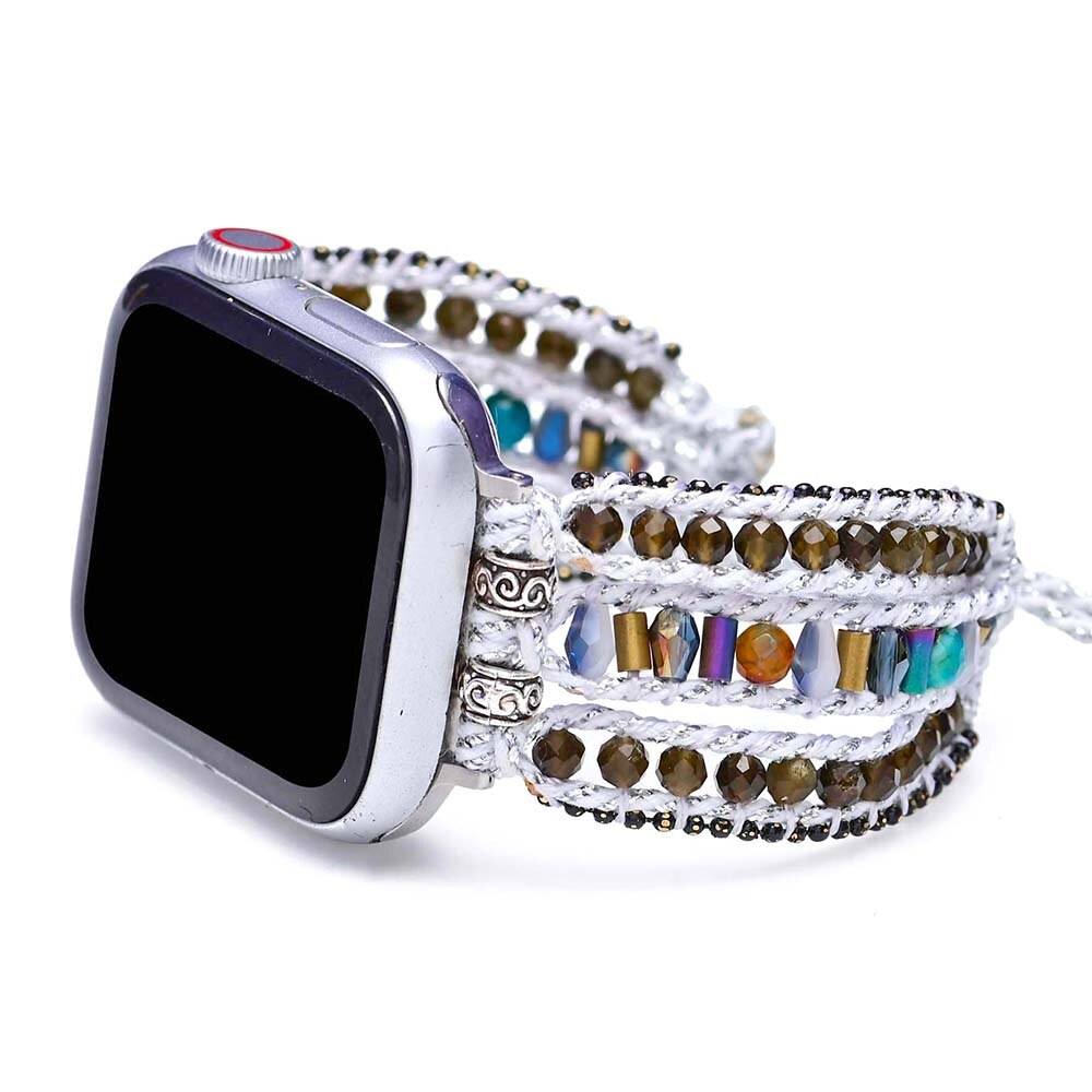 Pulseira Para Relógio Apple Positividade Abundante De Ouro Obsidiano E Hematite